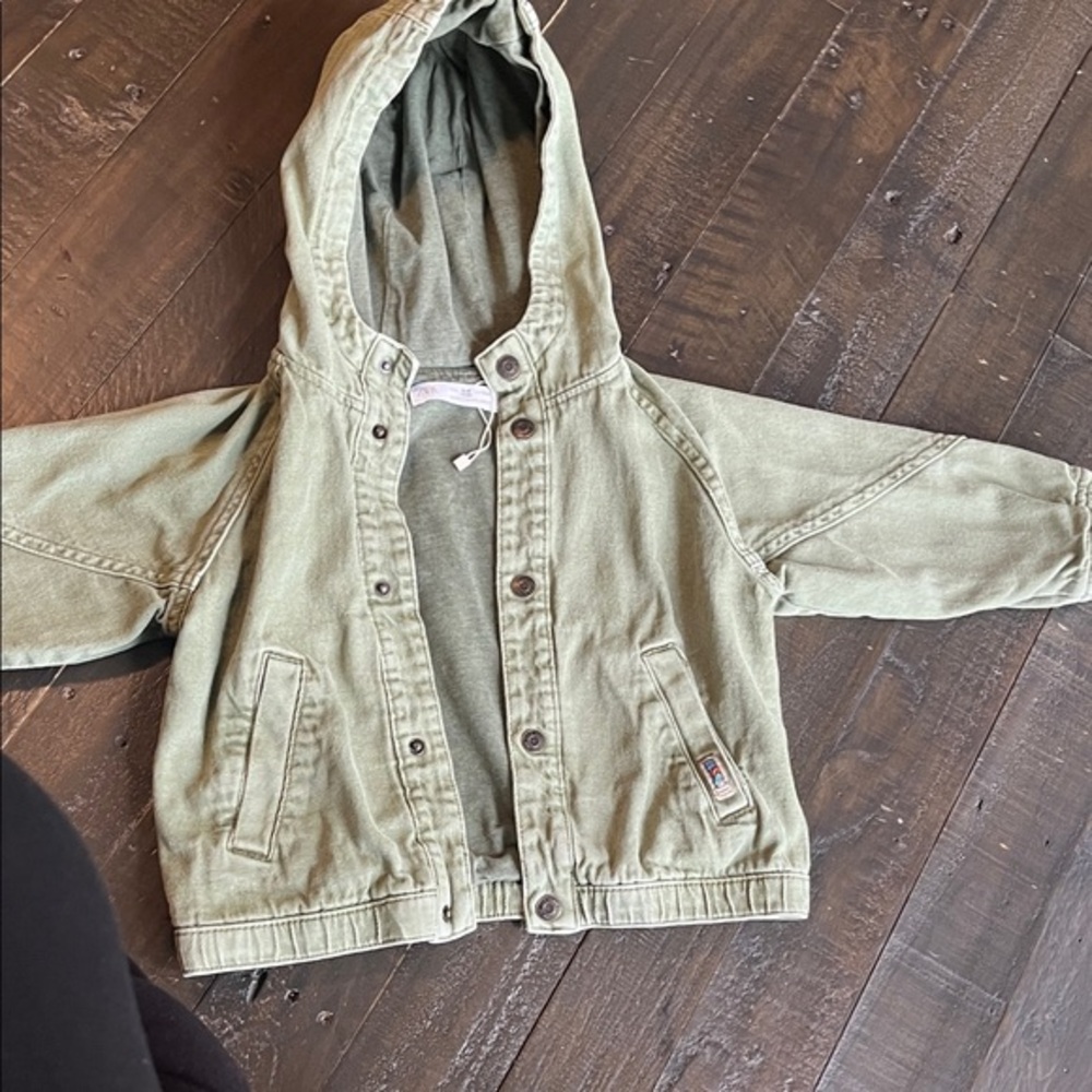 Zara Kids Olive Green Hooded Jean Jacket